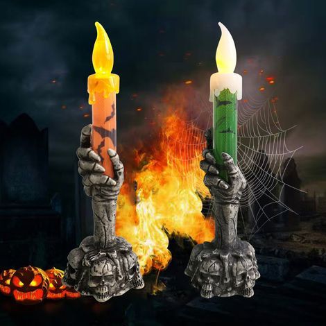 Flickering flameless LED mood lamp with ghost skull design, spooky night light, Halloween centerpiece, themed party decoration (1/5)