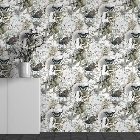 Papier peint panoramique - Motif Fleurs Papillons - 130 cm x 81 cm (1/3)