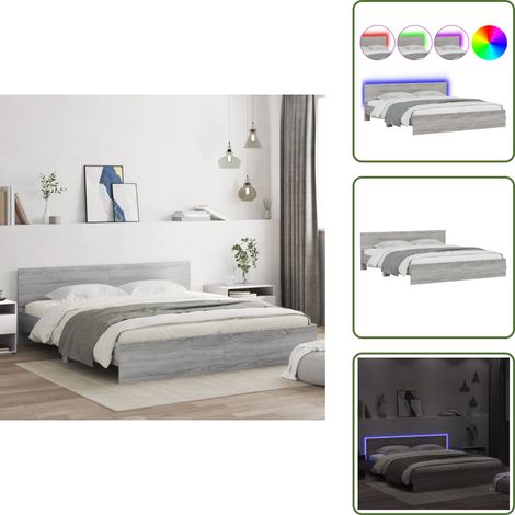 Luces LED RGB - vidaXL Estructura de cama cabecero y luces LED gris Sonoma 180x200 cm - Soporte para espalda