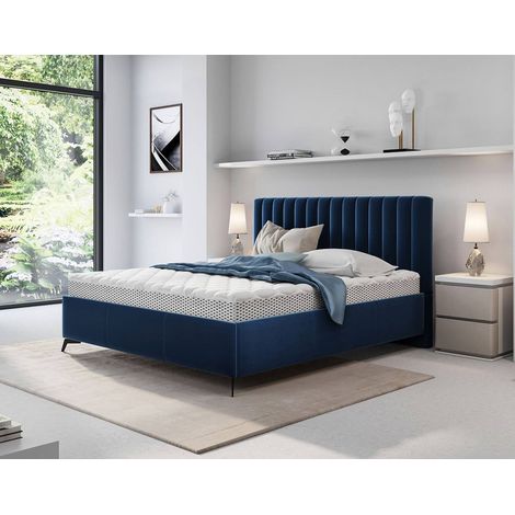 Mendoza - lit coffre - 140x200 - sommier inclus - en velours - bleu