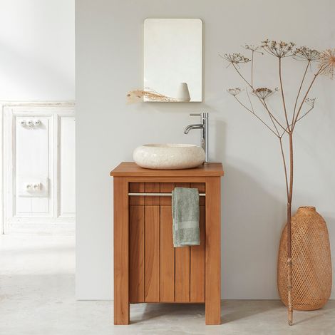 Meuble de salle de bain en teck massif 60 cm (1/4)