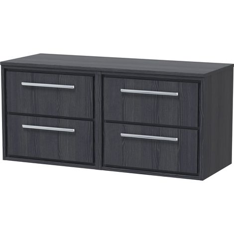 Longnor 4 Drawer Wall Hung Vanity Unit with Worktop, Woodgrain Graphite Grey, 1200mm