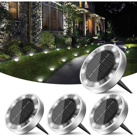 Ortviai Lampes solaires enterrées pour extérieur – Lot de 4, 8 LED blanches, étanches IP65, acier inoxydable, 20 mm (1/5)