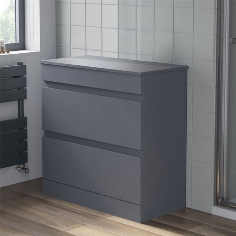 800mm Bathroom Unit Floor Standing Soft Close Drawer Gloss Grey Stylish (1/4)