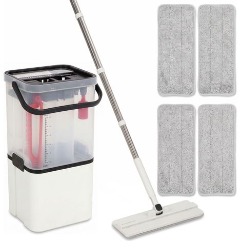 HOMCOM Mop and Bucket Set, Flat Mop and Bucket System with Wringer, White (1/5)