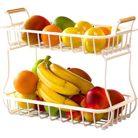 Corbeille à fruits en métal amovible à 2 niveaux, pain aux légumes, pour cuisine, salon, blanc (1/5)