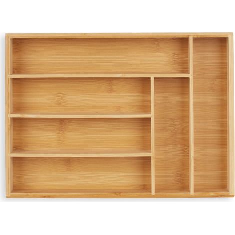 Práctico organizador de cubiertos para cajón 6 compartimentos almacenamiento claro decorativo cocina de bambú natural 130008532 (1/3)