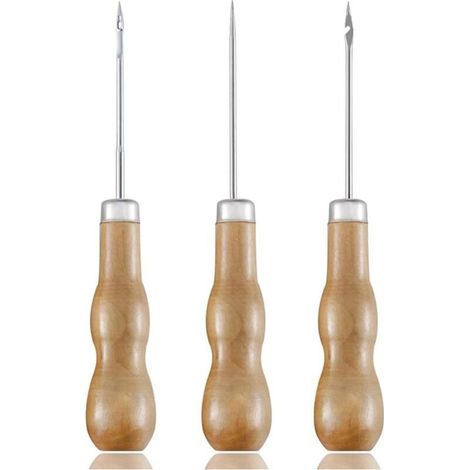Alène En Cuir Poinçon, 3 Pièces Machine À Coudre En Cuir Ronde À Manche,Couture Poinçon,Cuir Poinçon Avec Manche En Bois Outil De Couture Bricolage Cuir Artisanat Couture Poinçon Cuir Outil De (1/5)