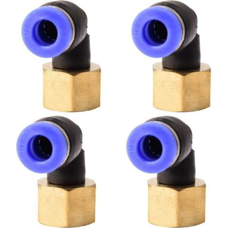 Pneumatik-Winkelverschraubung (90°) mit Innengewinde. Pneumatikverschraubung für schnelles Einstecken des Schlauchs. Druckluftverschraubung – 4er-Pack (6 mm x 1/8"). (1/5)