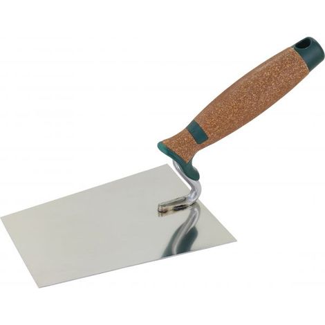 Truelle de platrier en inox avec  - col cygne - manche liège  180 mm