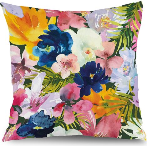 Housse de coussin fleurs coton feuilles vertes, décoration canapé maison,50×50cm (1/5)