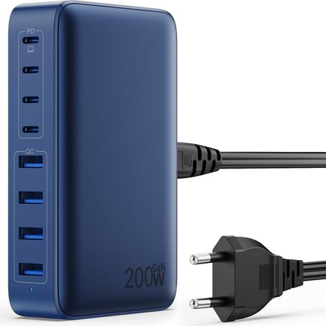 200W Chargeur USB C, Chargeur Rapide avec GaN III Tech, 8 Ports PD QC PPS Prise Multiple, 65W Adaptateur Chargeur Laptop Compatible avec MacBook Pro/Air Laptop, iPhone, iPad Pro, Galaxy, SteamDeck (1/5)