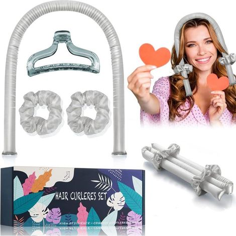 Fer à boucler sans chaleur, bigoudis sans chaleur, bigoudis pour cheveux longs, bigoudis pour cheveux ondulés, bigoudis en soie sans chaleur, outil de coiffure DIY (gris)