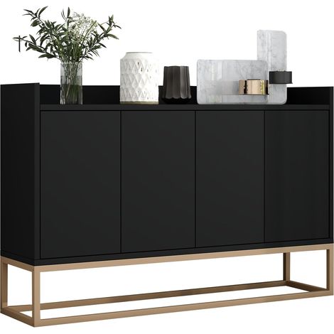 Buffet - Armoire moderne avec 4 portes - buffet salle a manger - Pour salle à manger, salon, cuisine - Blanc - 120 x 30 x 80 cm (Noir)