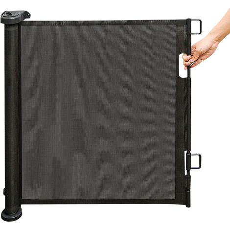 – Barrière de sécurité rétractable 0-150cm pour bébés, enfants et chiens – Installation facile dans escaliers, portes, couloirs – Couleur noire (1/5)