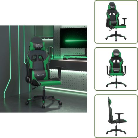 The Living Store Chaise de jeu de massage Noir et vert Similicuir - Chaise de bureau (1/5)