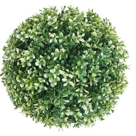 Künstlicher Busch HHG-652, Buchskugel Dekopflanze Buchsbaumkugel Kunstpflanze Buxus, Outdoor Ø 35cm weiß