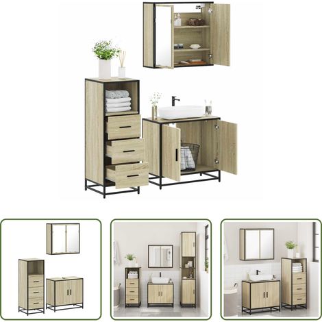 vidaXL Armoire miroir -  Ensemble de meubles de salle de bain 3 pcs chêne sonoma (1/5)