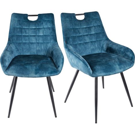 Lot de 2 chaises capitonnées en velours bleu canard – Structure métal noir – Assise ferme confort souple – Dimensions H 83,5 cm – Meubletmoi (1/5)