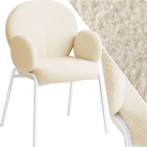 Tectake – Chaise rembourrée en tissu bouclette crème – Dossier haut – Accoudoirs confortables – Hauteur d'assise 47,5 cm – Dimensions 61,5x62x90 cm (1/5)
