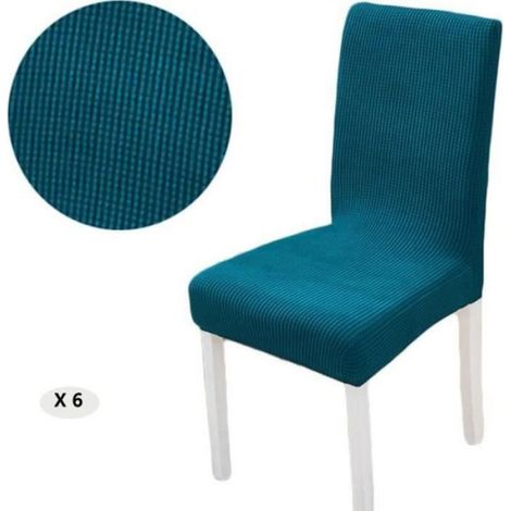 Housses de Chaise - Homeins - Lot de 6 - Motif à carreaux - Extensible - Bleu Vert (1/4)