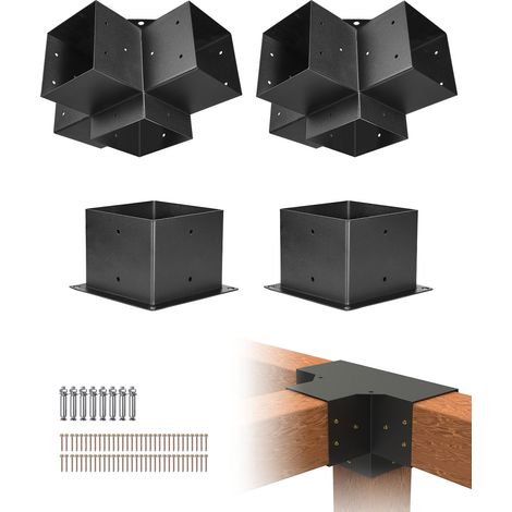 VEVOR Kit de Soportes Estables para Pergola, 15 x 15 cm, 2 Soportes de Esquina Resistentes de 4 Vías, Fácil Instalación, Vigas de Madera para Cenadores, Pergolas de Patio y Cabañas de Madera (1/5)