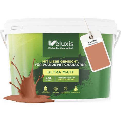 Wandfarbe Orange Braun Beige Matt Innenfarbe – Deckkraft Klasse 1, VOC-frei, Ohne Grundierung, Tropfarm – Wohnzimmer & Schlafzimmer – 2,5L – Veluxis (Ruddy Rosehip)