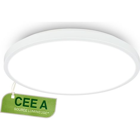Plafonnier LED, source lumineuse, 12,7W à 2900lm, lumière blanche neutre, décor aluminium, lustre salon, chambre, luminaire plafonnier, cuisine, 33x6 cm, blanc (1/5)