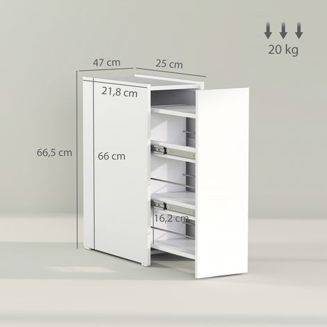 Meuble de bain étroit sur roulettes, rangement WC avec 3 tiroirs profonds, colonne fine pour petit espace, blanc 47x25x66,5 cm, idéal salon et salle d'eau. (1/5)