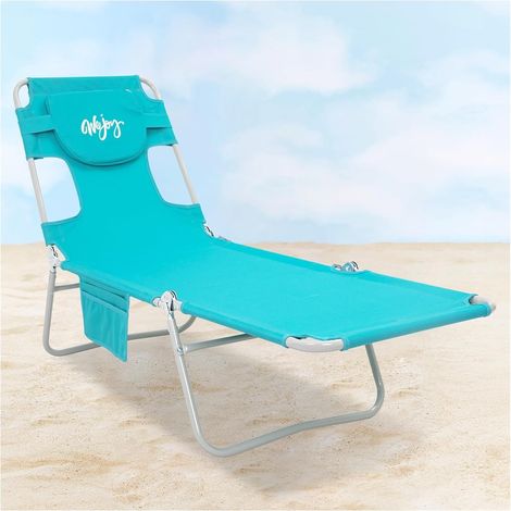Bain de Soleil Pliable avec Trou de Visage pour Lecture, Chaise Longue Pliante avec Dossier Réglable à 5 Positions, Transat Inclinable Légère avec Appui-Tête pour Plage Jardin Terrasse Piscine (1/5)
