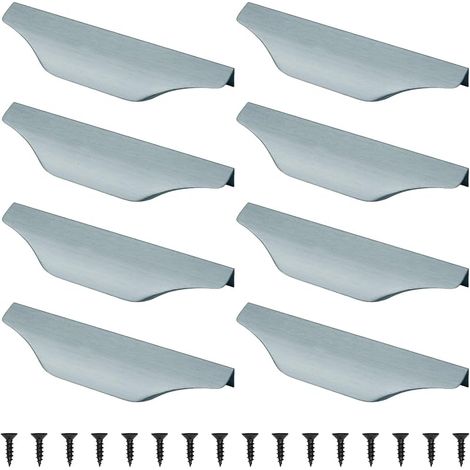 Lot de 8 poignées de tirage à doigt en aluminium brossé pour meubles, poignées de tiroir pour cuisine, armoires de porte, avec vis (150 mm/gris brossé) (1/5)