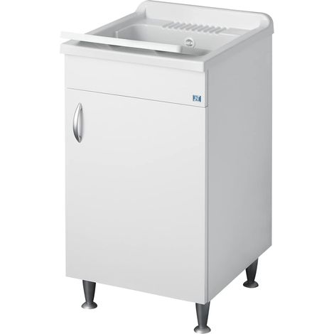 Negrari Eco Lavatoio Bianco Misura 45x50 L45 P50 H85CM Lavapanni Interno Bagno Lavanderia Base Mobile Nobilitato Idrofugo Legno Lavabo Plastica Asse Piedini Ante Battenti Economico Qualità Medio Alta (1/4)
