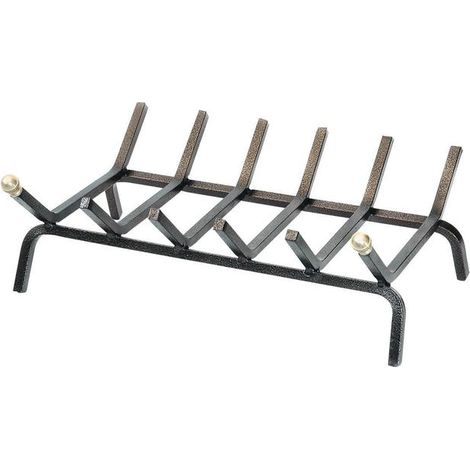 Brucialegna rettangolare a 6 barre per camino in ferro battuto verniciato nero con pomoli ottone cm 46x35x16 (1/2)