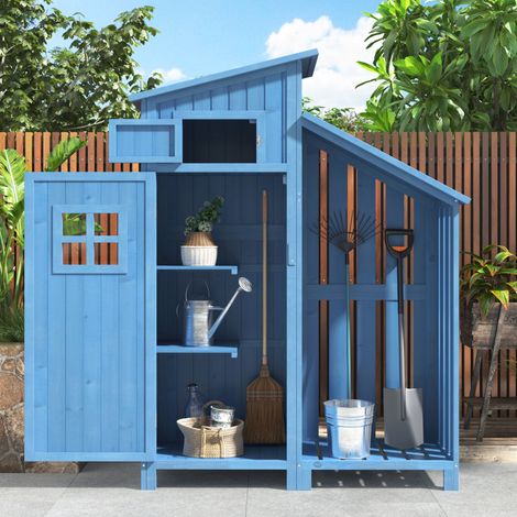 meuble rangement jardin armoire bois bleu 124x46 cm OKMYHOME (1/5)