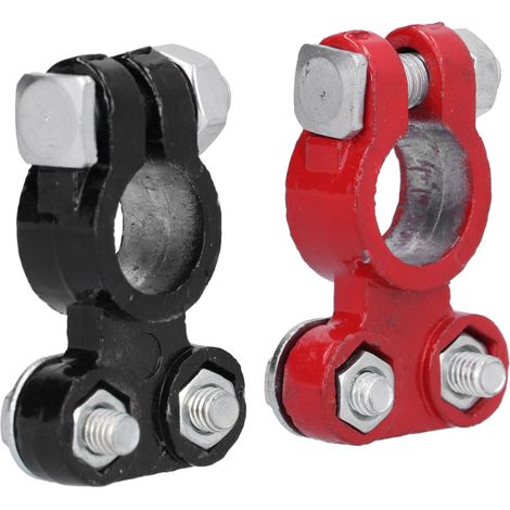 2 bornes de batterie positives et négatives pour poteau supérieur, connecteurs d'extrémité avec 2 rondelles (1/5)