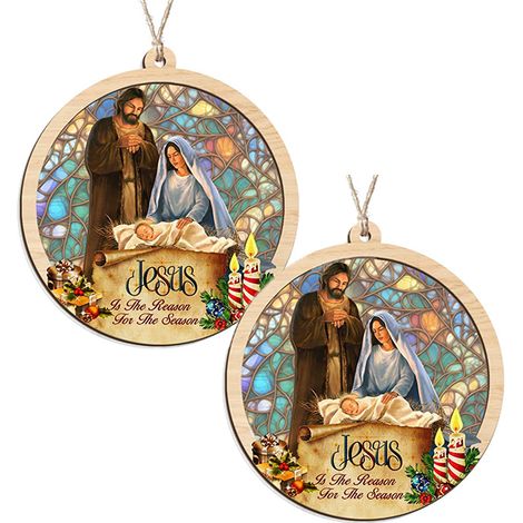 pièces ornements de noël-cadeaux religieux scène la nativité spirituel cadeaux foi chrétienne-ornements décoration d'arbre noël 2 (1/5)