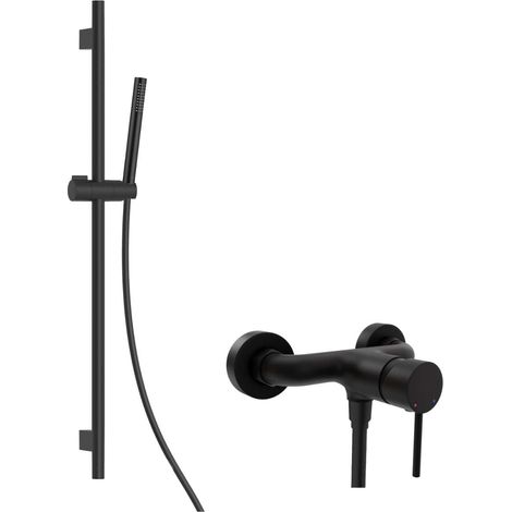 kielle Oudee - Set de douche avec mitigeur, barre, flexible et pommeau de douche EcoSpare, noir mat 20602SN24