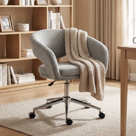 Chaise bureau ergonomique chenille hauteur réglable, dossier incurvé gris. Douceur et confort pour un bureau cosy, moderne et résolument accueillant. (1/5)
