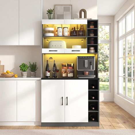 FurnitureR White Tall Kitchen Cupboard 100x47x187cm with Glass Doors (1/5)