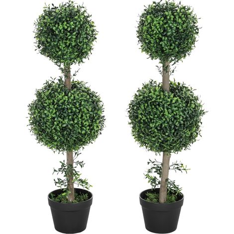 Buis artificiel lot de 2 boules décoratives en pot, 91,4 cm, UV, intérieur et extérieur, aspect réaliste, sans entretien, vert, pour salon, jardin et balcon, CHICFURN (1/5)