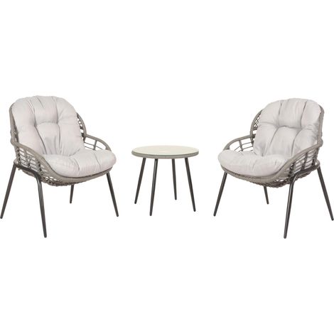 Ensemble de chaises et table d'appoint de jardin balcon terrasse en polyrotin gris clair 040006695 (1/5)