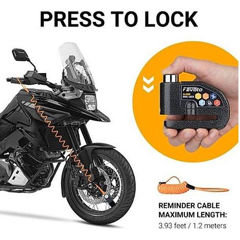 Antivol pour moto avec alarme 110 dB, antivol pour scooter, 2 clés, 1 clé en L, piles de rechange, frein à disque 7 mm (1/2)