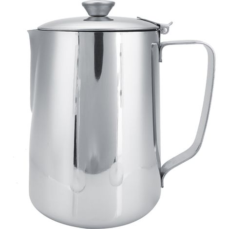 Tasse à café en acier inoxydable avec couvercle, pichet à lait et mousseur à lait pour latte art (1000 ml) (1/5)