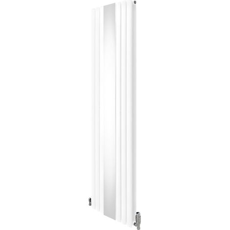 Radiatore a Pannello Ovale Con Specchio 1800mm x 500mm e Valvole Cromate TRV Designer a Doppia Colonna Verticale Bianco Acciaio al Carbonio Pulizia Spazzola Kit di Fissaggio e Staffe (1/5)