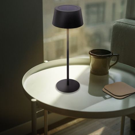 Briloner Lampe de table LED sans fil Ø12 x 34 cm 2 W 150 lm 3000 K-6500 K blanc chaud à blanc lumière du jour solaire noir - Lampe de chevet pour balcon terrasse salon (1/5)