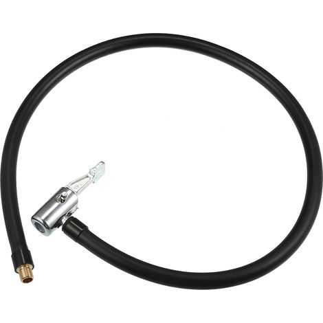 Tuyau Rallonge Gonfleur Pneu Connexion Rapide 60cm Noir Et Argenté, Caoutchouc, Alliage De Zinc, Mandrin En Cuivre, Pour Vélo Moto Voiture, Dimension Filetage M8x0.8 (1/5)