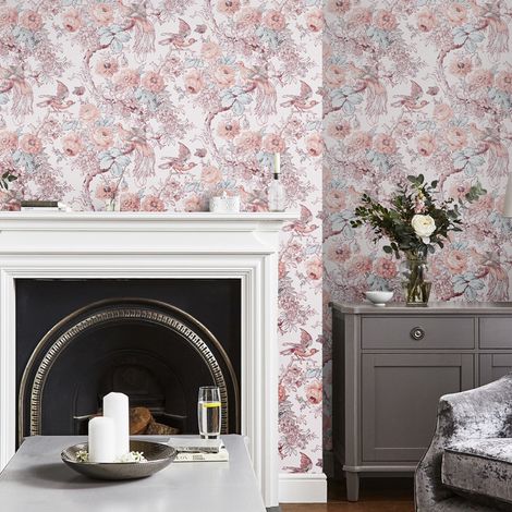 Papier peint intissé Laura Ashley Birtle Blush 1005 x 52cm Pêche, vert d'eau (1/5)