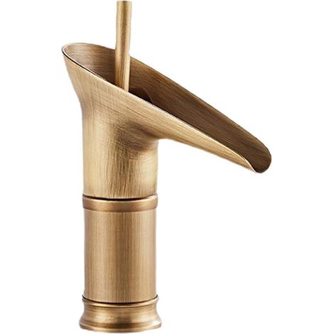 Grifo monomando para lavabo en cascada, de un solo orificio, para montaje en encimera, para agua fría y caliente (estilo antiguo, corto) (1/5)