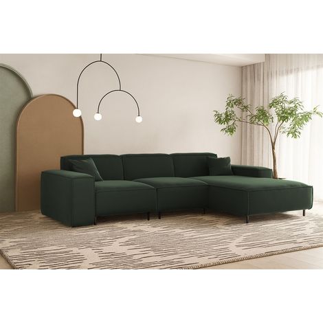 Ecksofa Designersofa GLORIA in Stoff Tiffani Grün Ottomane Rechts