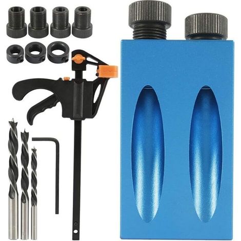 15pièces Modello passo obliquo con punte di 15 ° Posizionatore falegname, una Guida passo per angolo di legno con un Adattatore per Foro da 6 a 8/ 10mm (1/5)